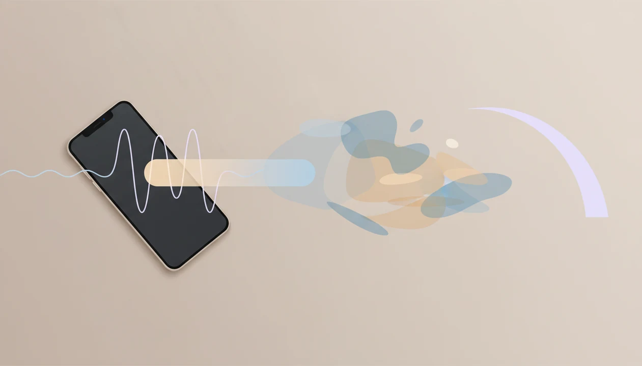 A phone emits calming audio waves that suggest breathing, focus, imagery, and return.